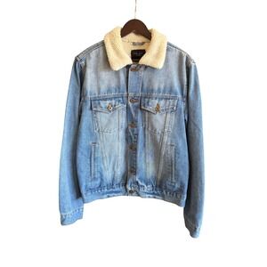 TRIOT Los Angeles Mens Light Wash Sherpa Lined Denim Trucker Jacket Medium